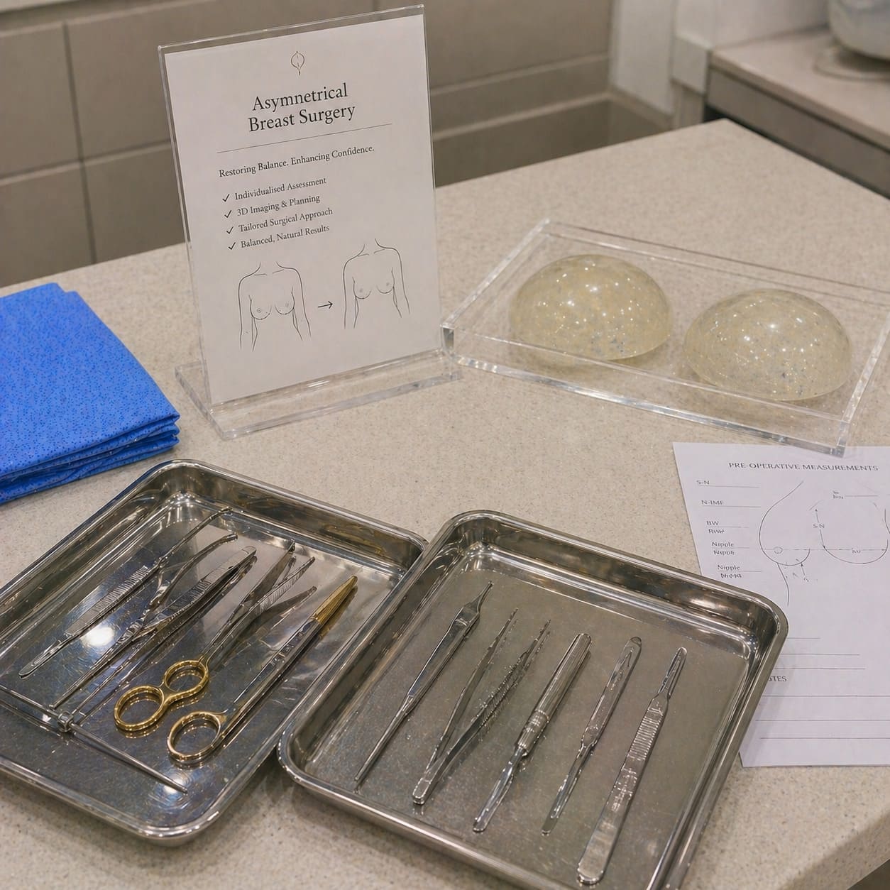 Asymmetrical Breast Surgery Instruments Setup – Clinical Equipment Detail