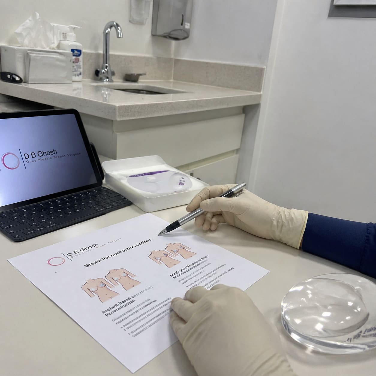Breast Reconstruction Consultation – Surgeon Reviewing Treatment Plan
