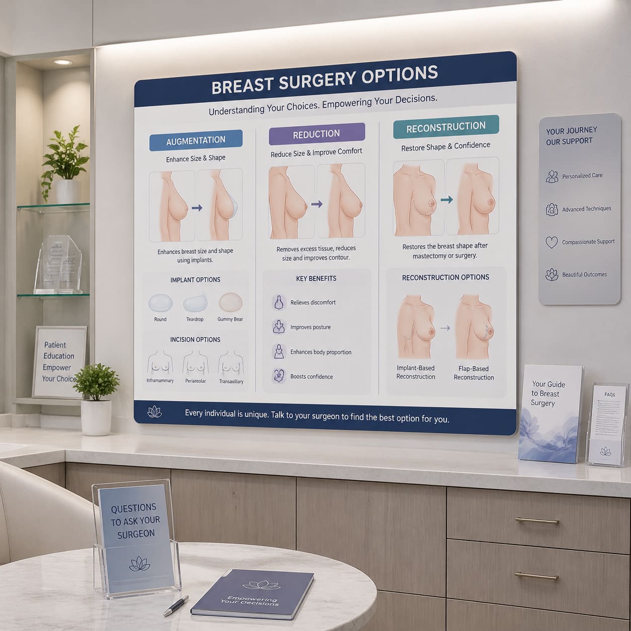 Breast Surgery Procedure Illustrations Display – Patient Consultation Visual Guide